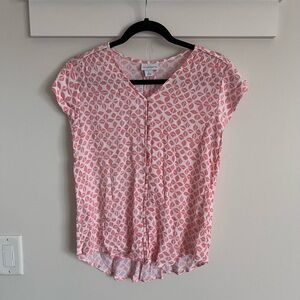 Liz Claiborne Orange & White Geometric Button Down Tank Top SZ L